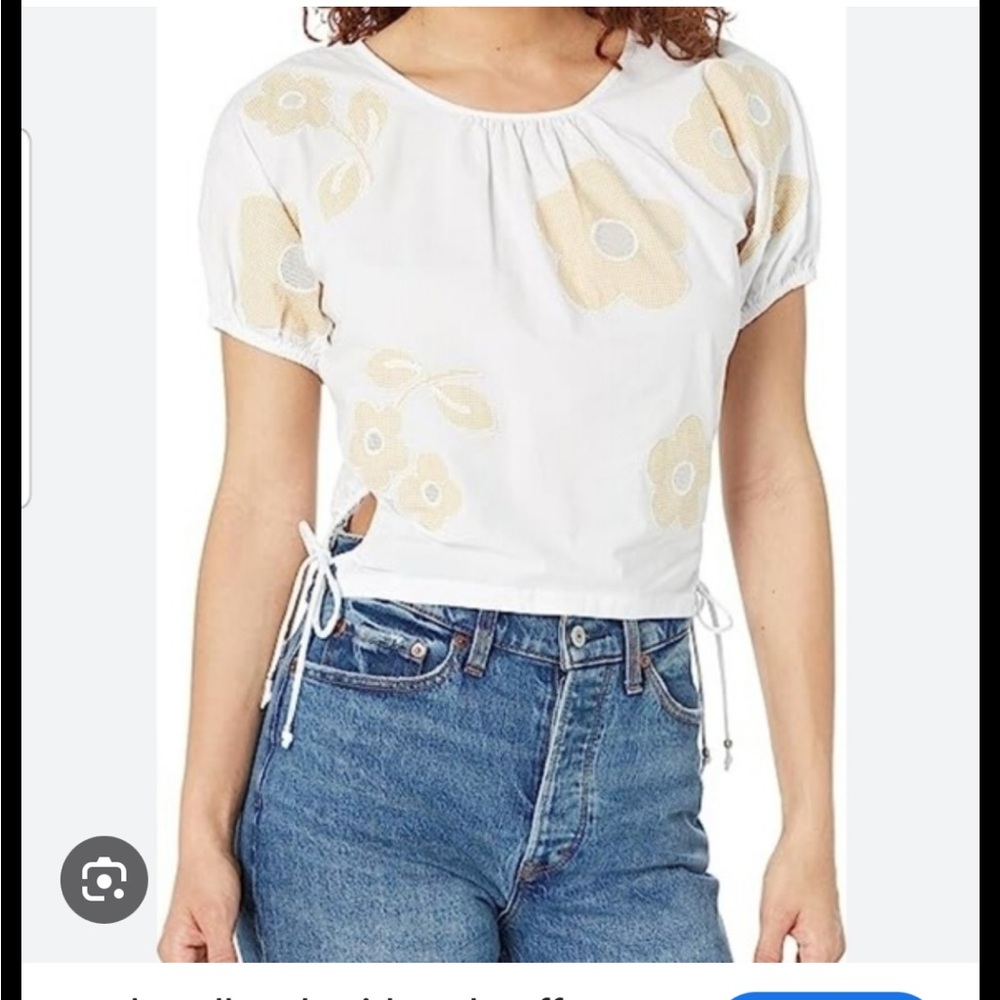 Madewell White and Cream Floral Crop Top